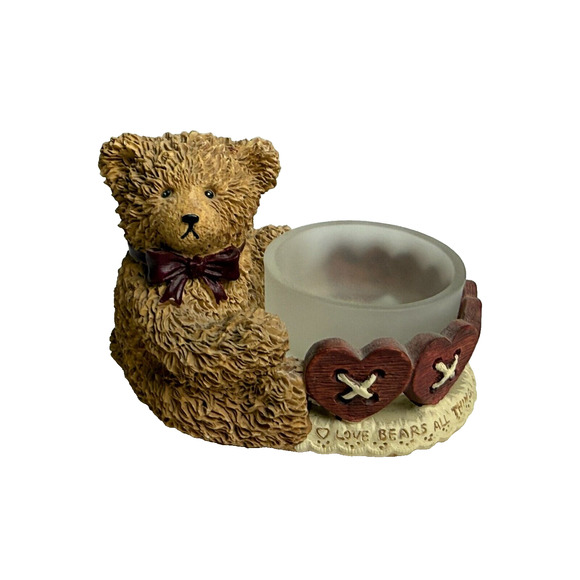 Vintage 2000 Zondervan‎ Votive Holder Bear "Love Bears All Things" - Picture 1 of 4